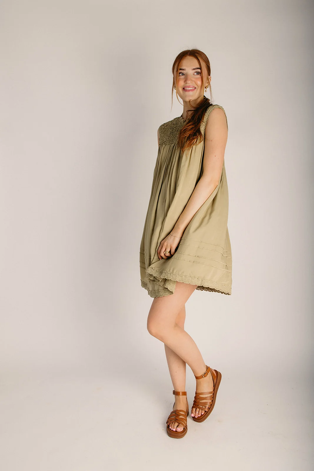 The Snavely Textured Bodice Dress in Olive - Image 6