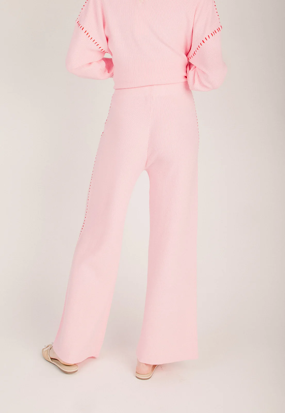 The Snider Wide Leg Blanket Stitch Pant in Pink + Red - Image 2