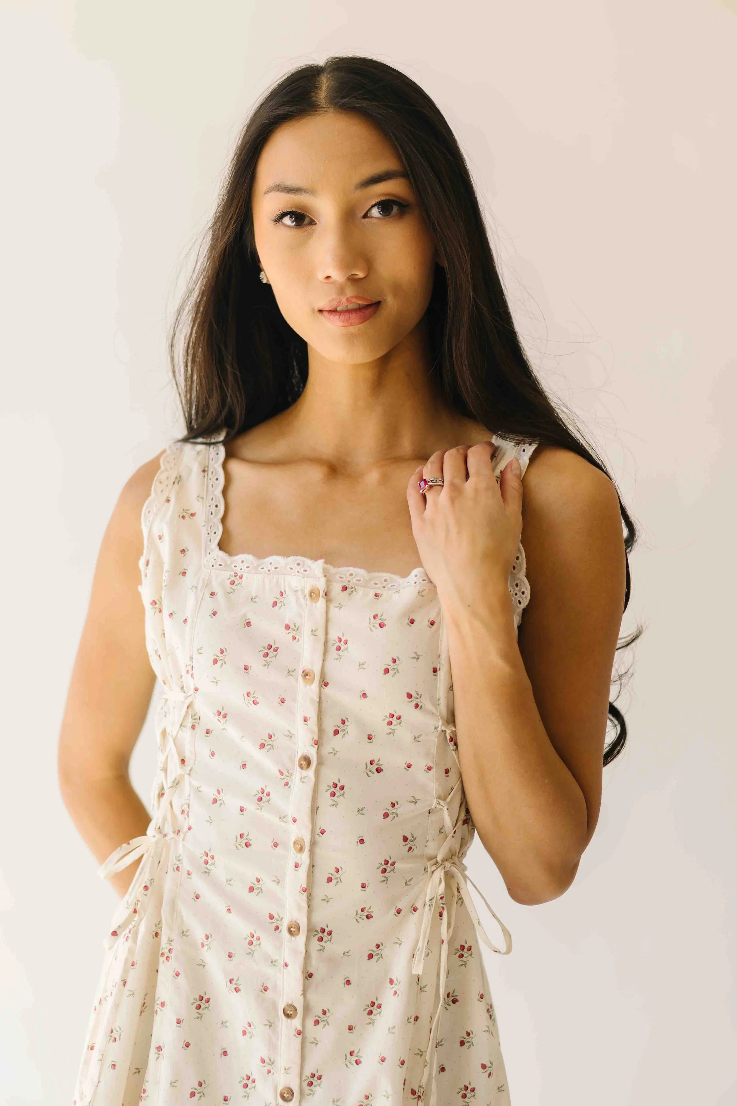 The Solene Floral Button-Up Midi Dress in Natural - Image 4