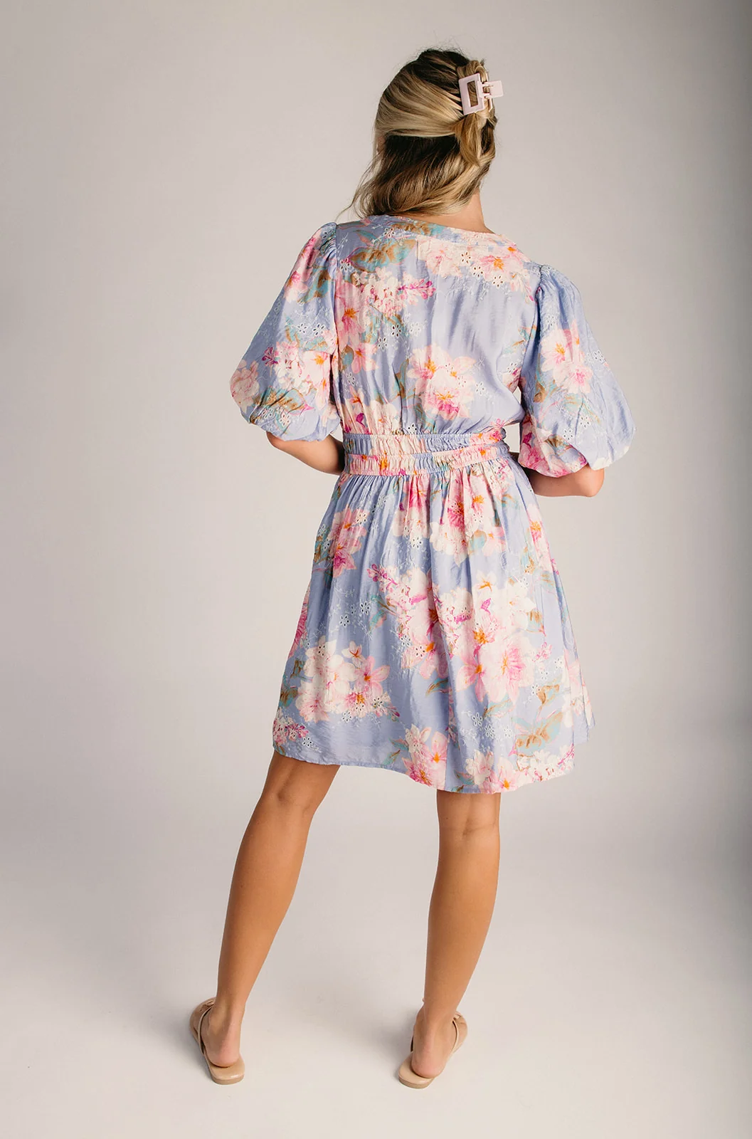 The Solera Printed V-Neck Dress in Blue Multi - Image 2