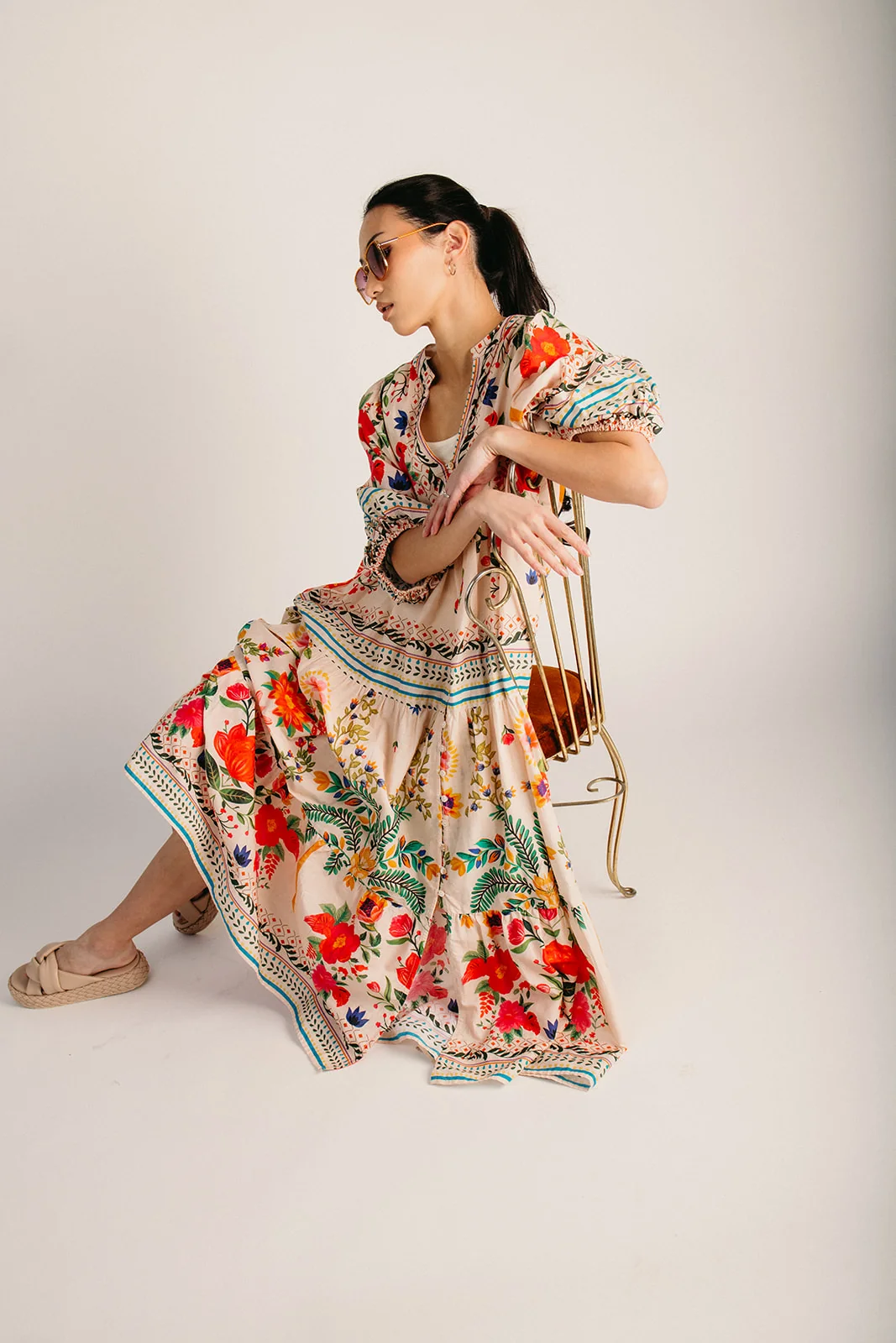 The Sorano Floral Button-Up Maxi Dress in Natural Multi - Image 11