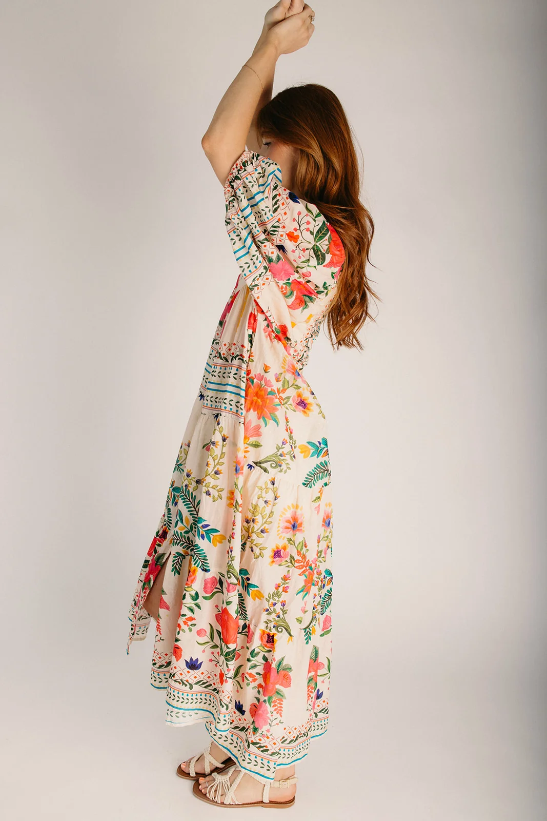 The Sorano Floral Button-Up Maxi Dress in Natural Multi - Image 3