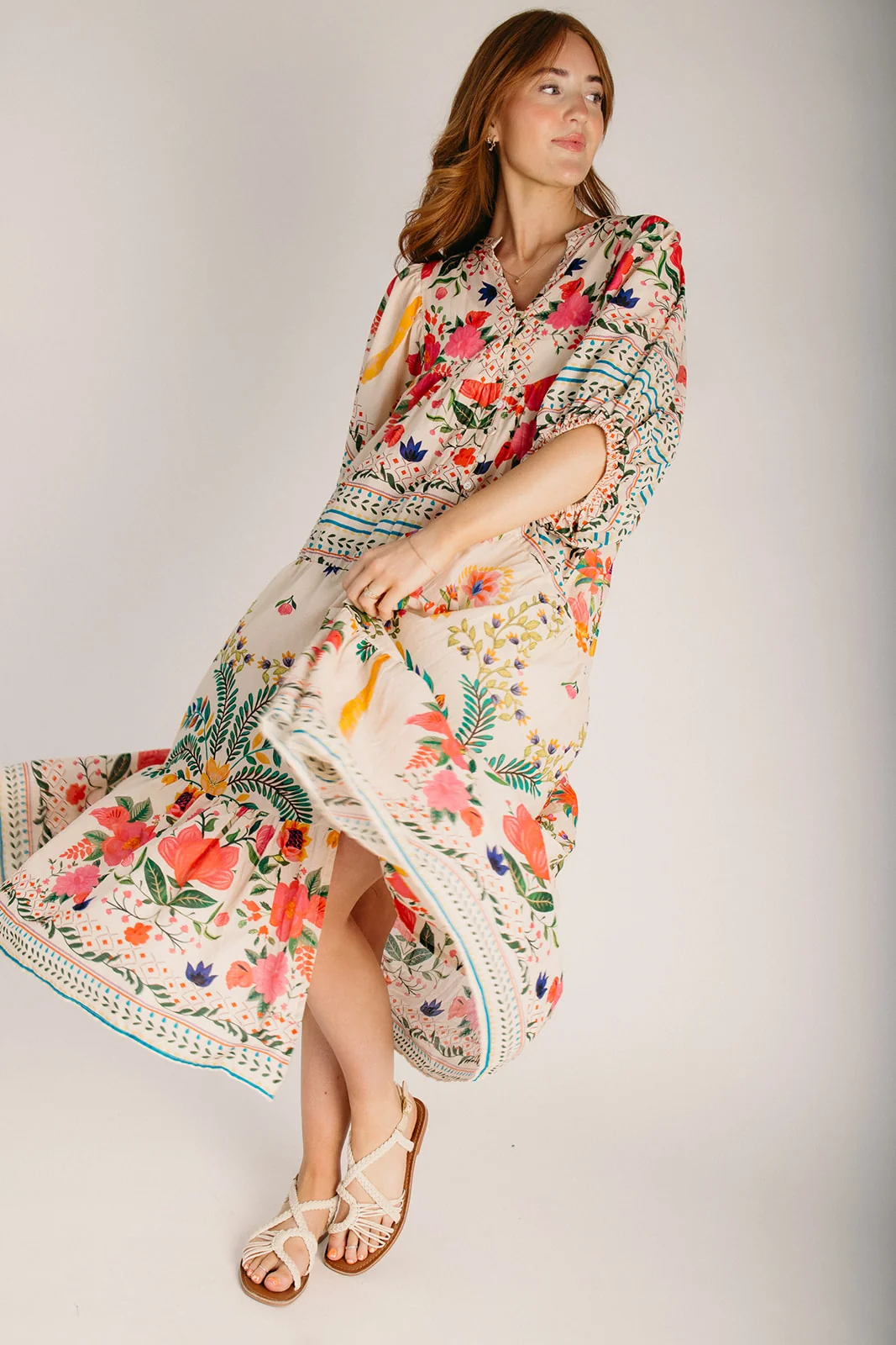 The Sorano Floral Button-Up Maxi Dress in Natural Multi - Image 5