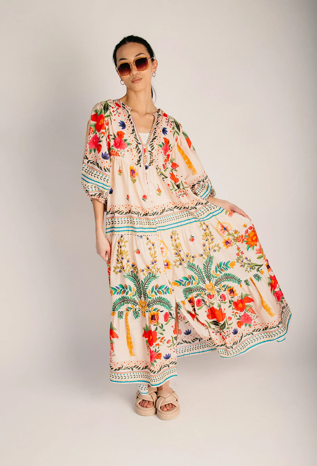 The Sorano Floral Button-Up Maxi Dress in Natural Multi - Image 7