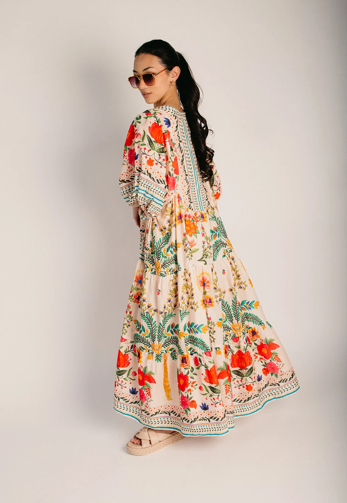 The Sorano Floral Button-Up Maxi Dress in Natural Multi - Image 9
