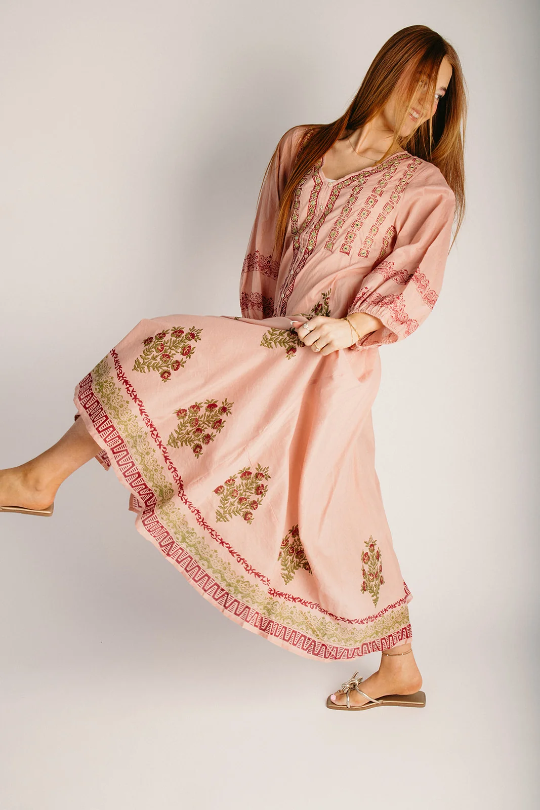 The Spello Button-Up Patterned Maxi Dress in Pink Multi - Image 3