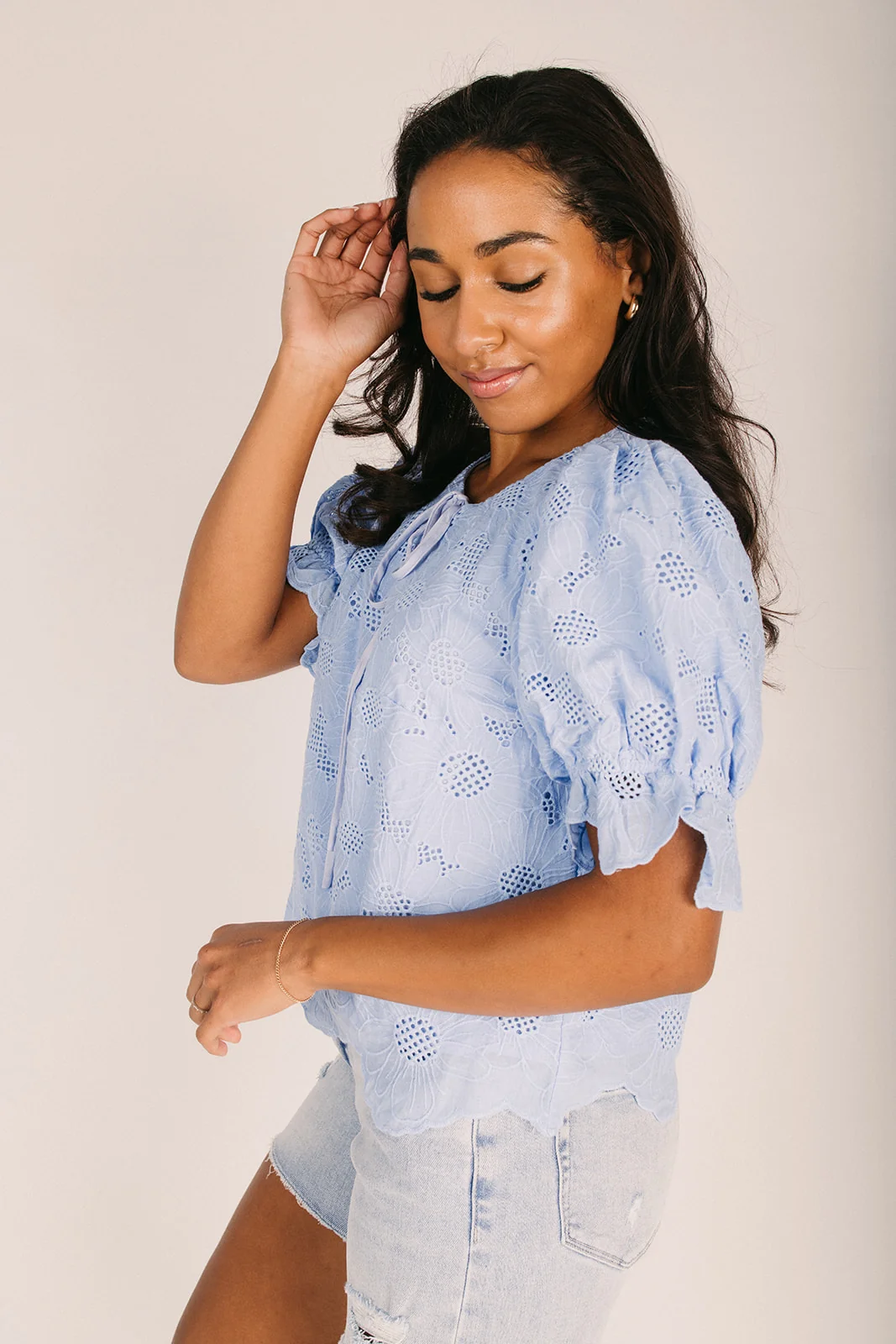 The Spinella Eyelet Detail Blouse in Blue - Image 4