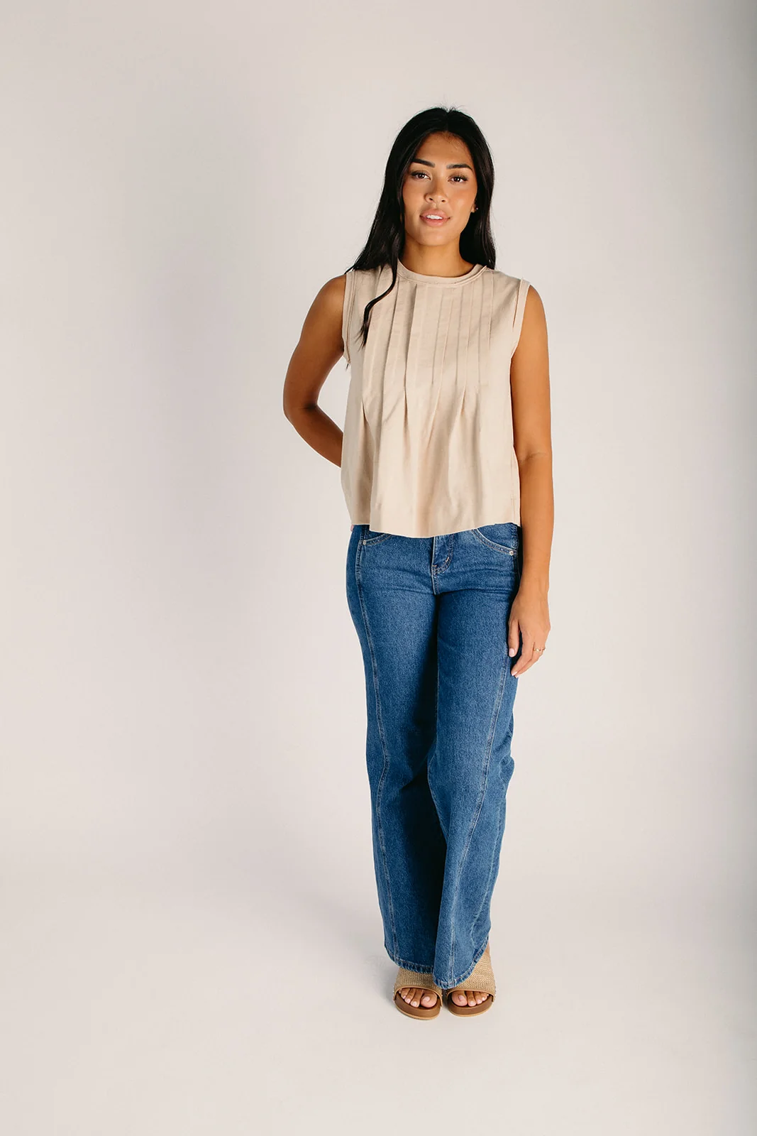 The Spurlin Pleated Knit Tank in Sand - Image 3