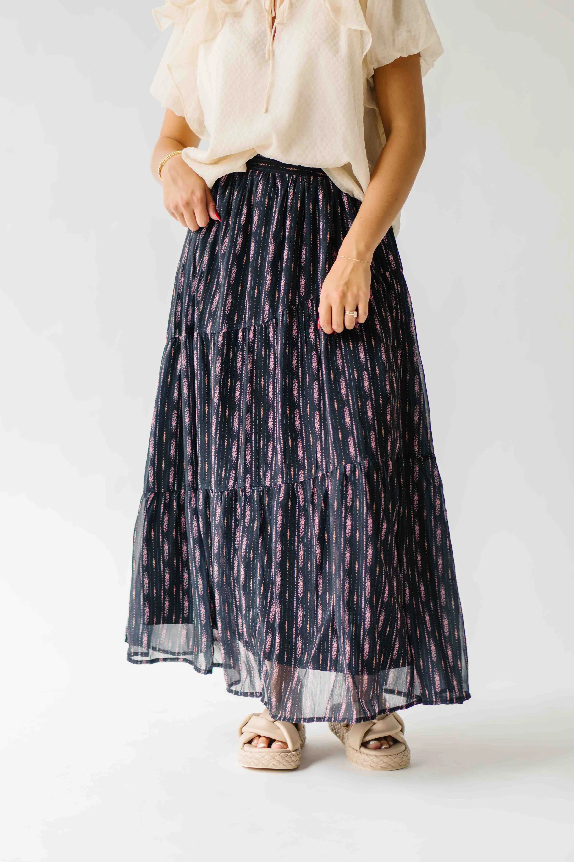 The Starley Tiered Maxi Skirt in Black Multi - Image 5