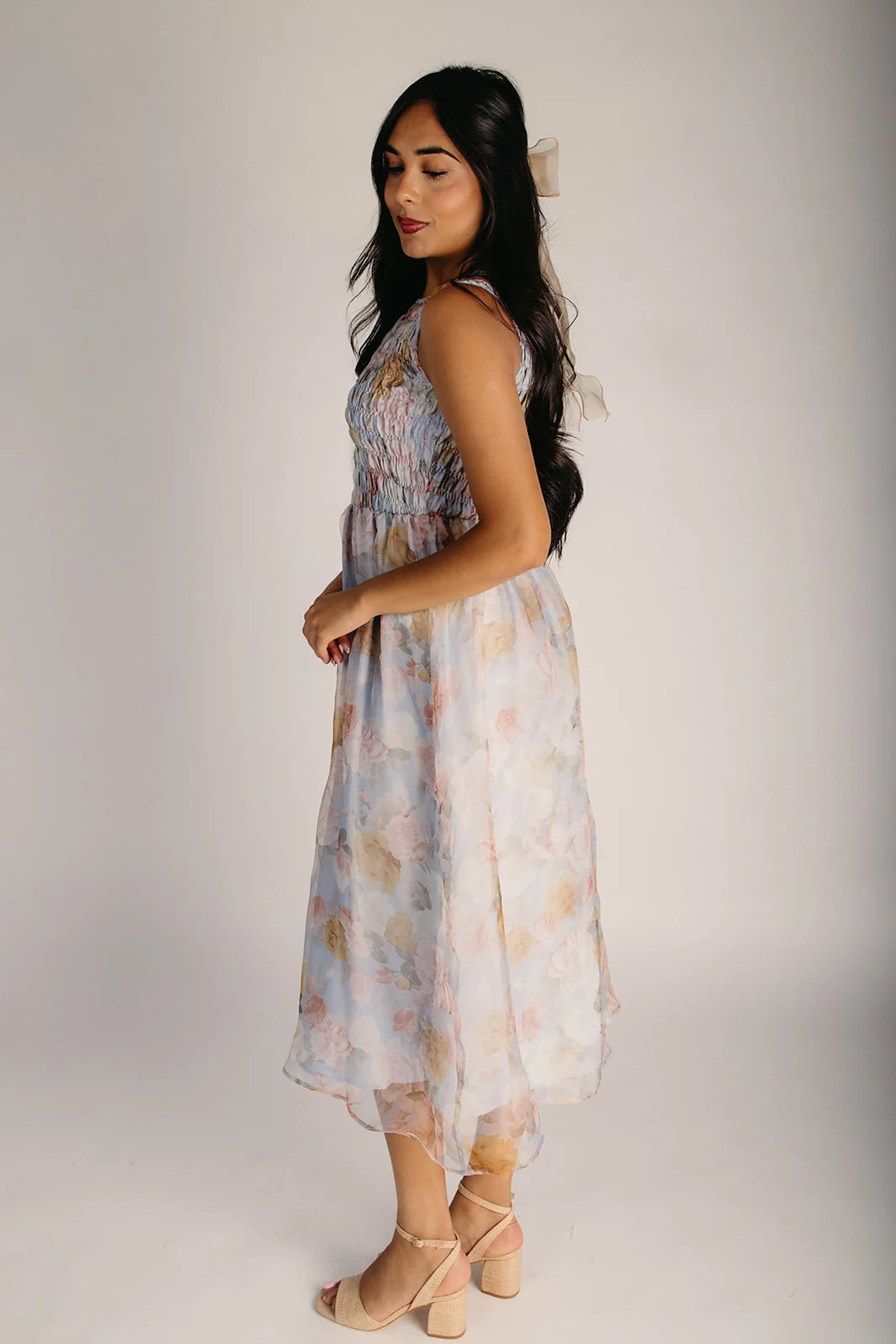 The Staton Smocked Bodice Tank Midi Dress in Blue Multi - Image 5