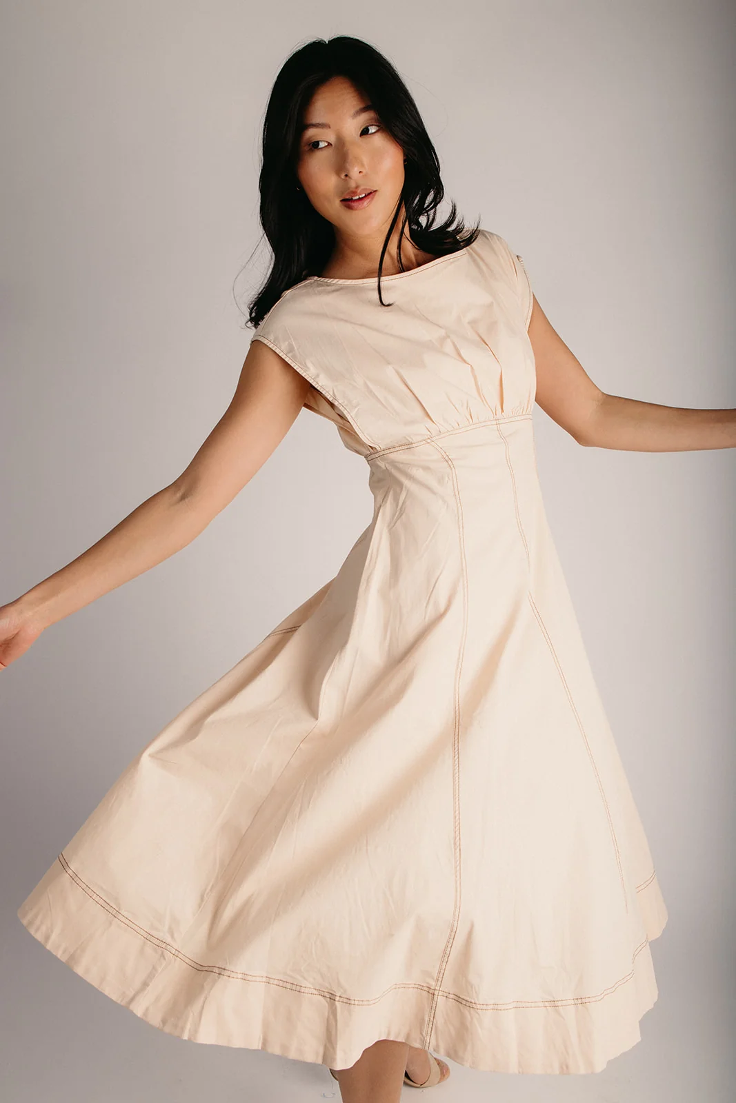 The Rani Stitch Detail Midi Dress in Cream