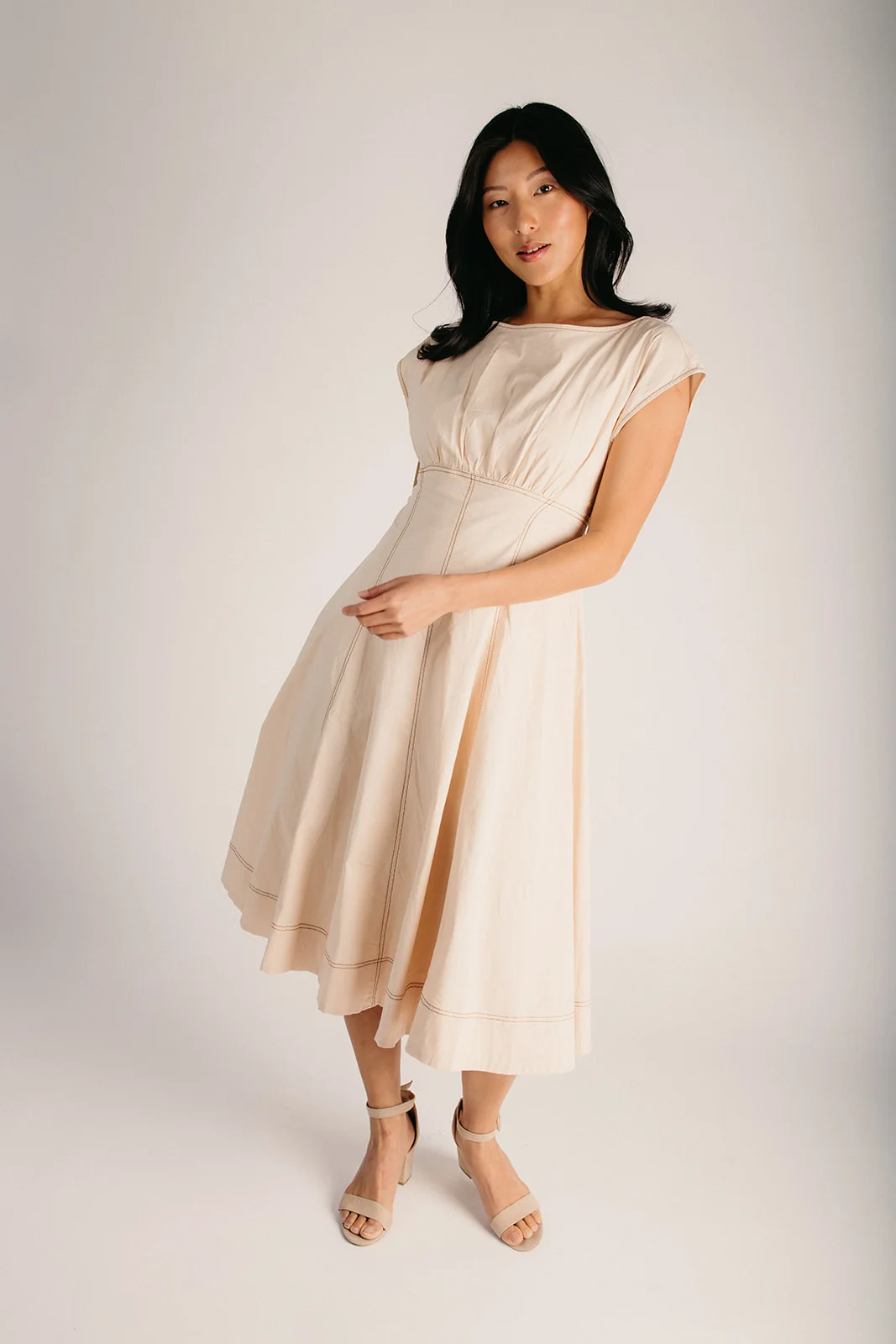 The Rani Stitch Detail Midi Dress in Cream - Image 2