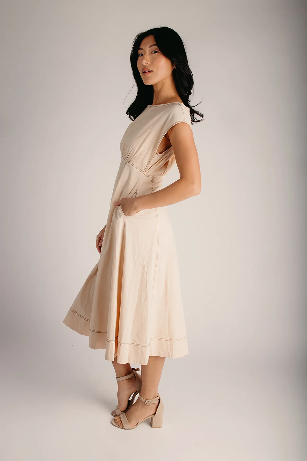 The Rani Stitch Detail Midi Dress in Cream - Image 4