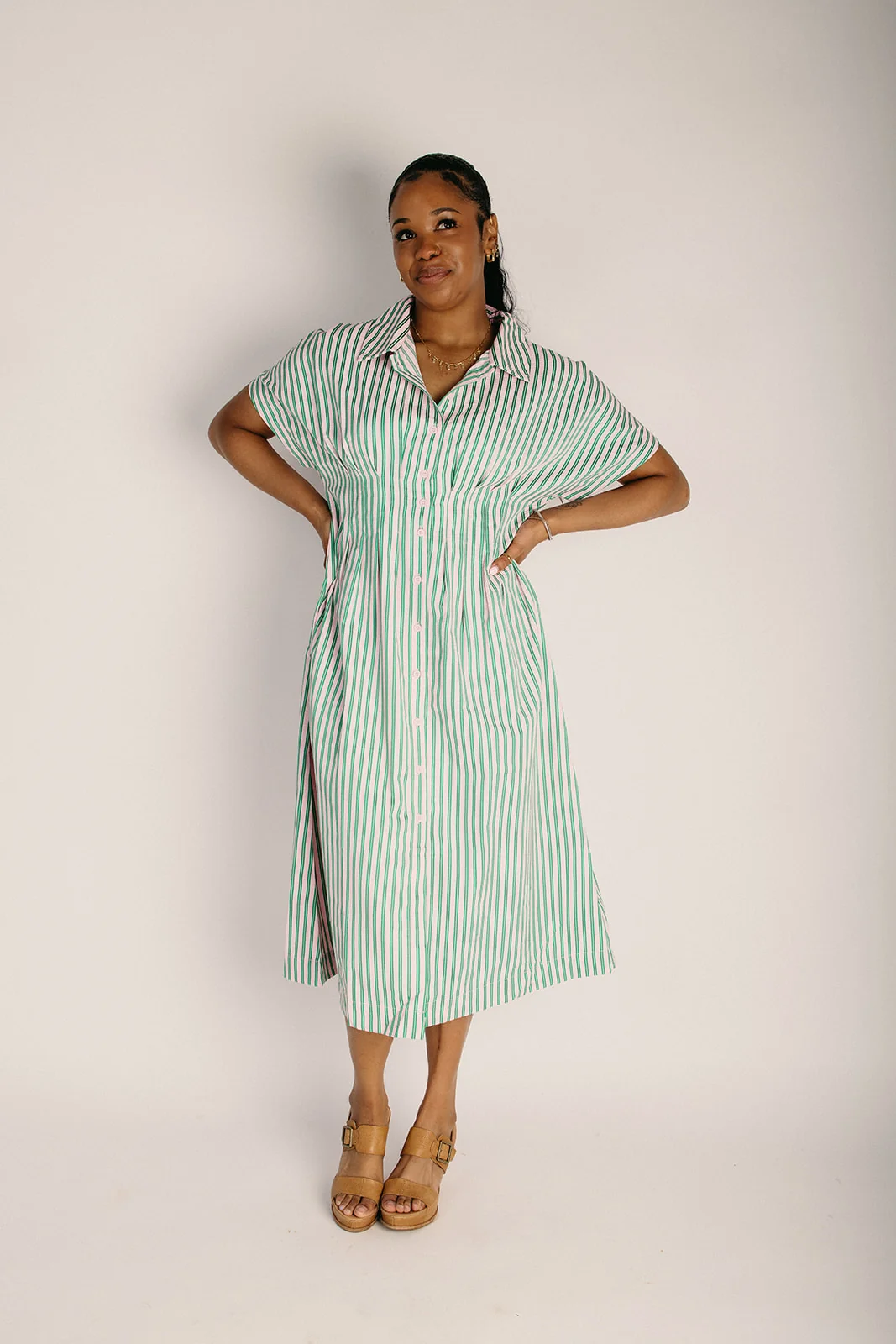 The Suffolk Striped Midi Dress in Green Mix