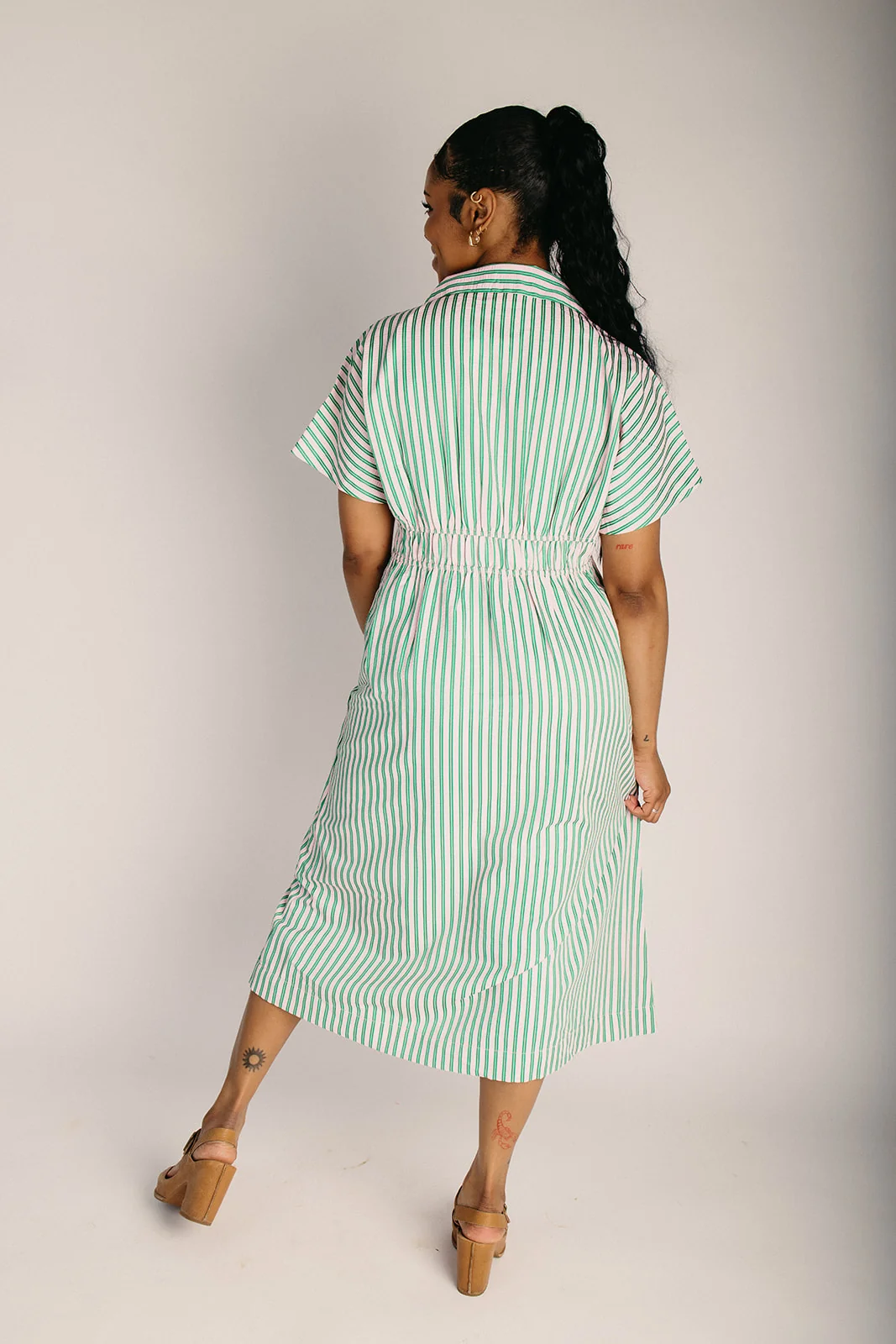 The Suffolk Striped Midi Dress in Green Mix - Image 2