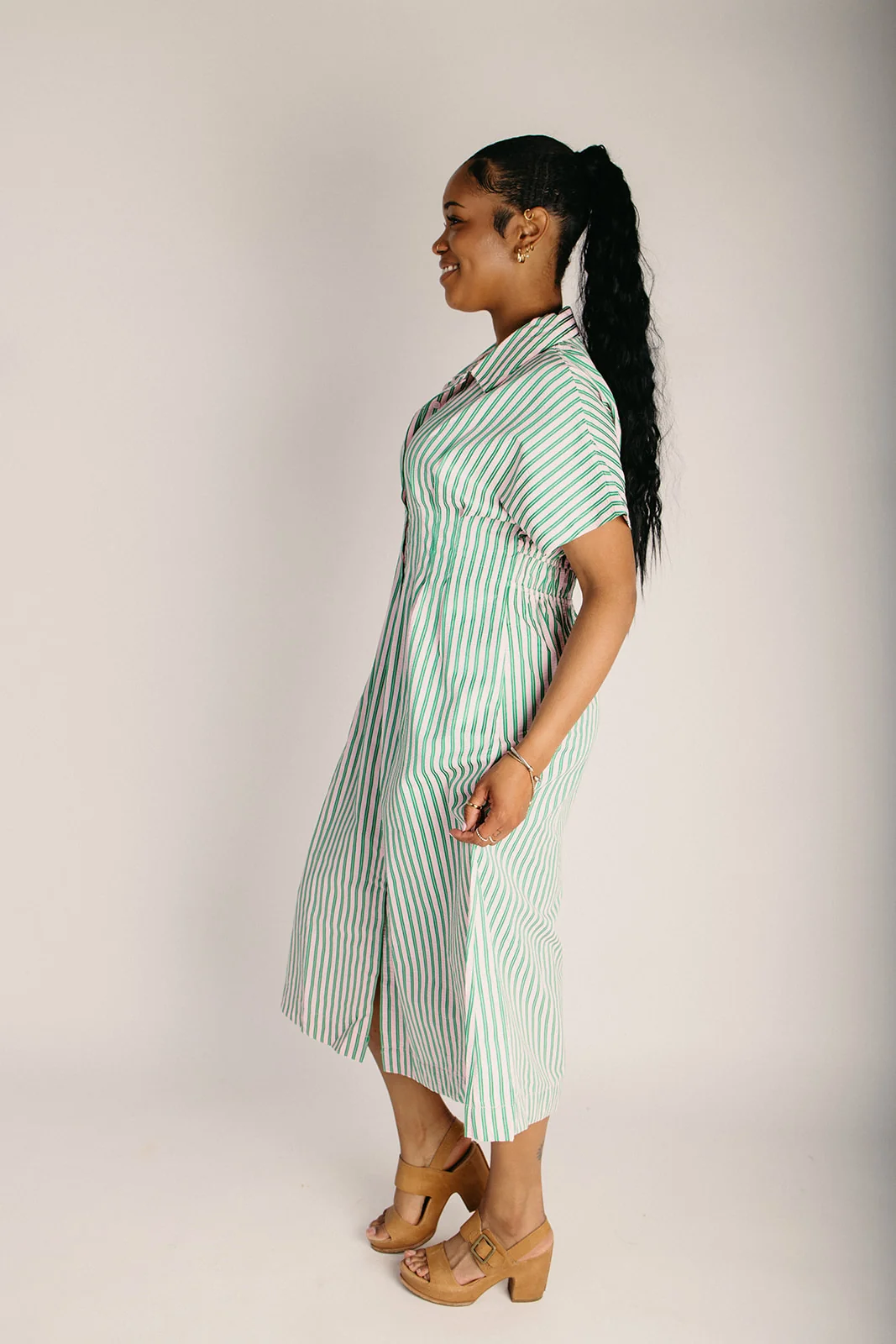 The Suffolk Striped Midi Dress in Green Mix - Image 4