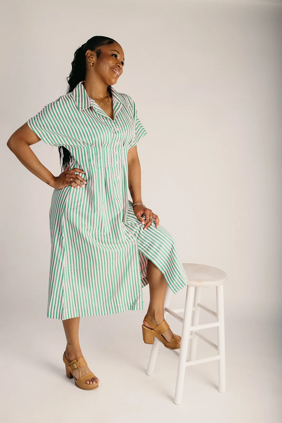 The Suffolk Striped Midi Dress in Green Mix - Image 5