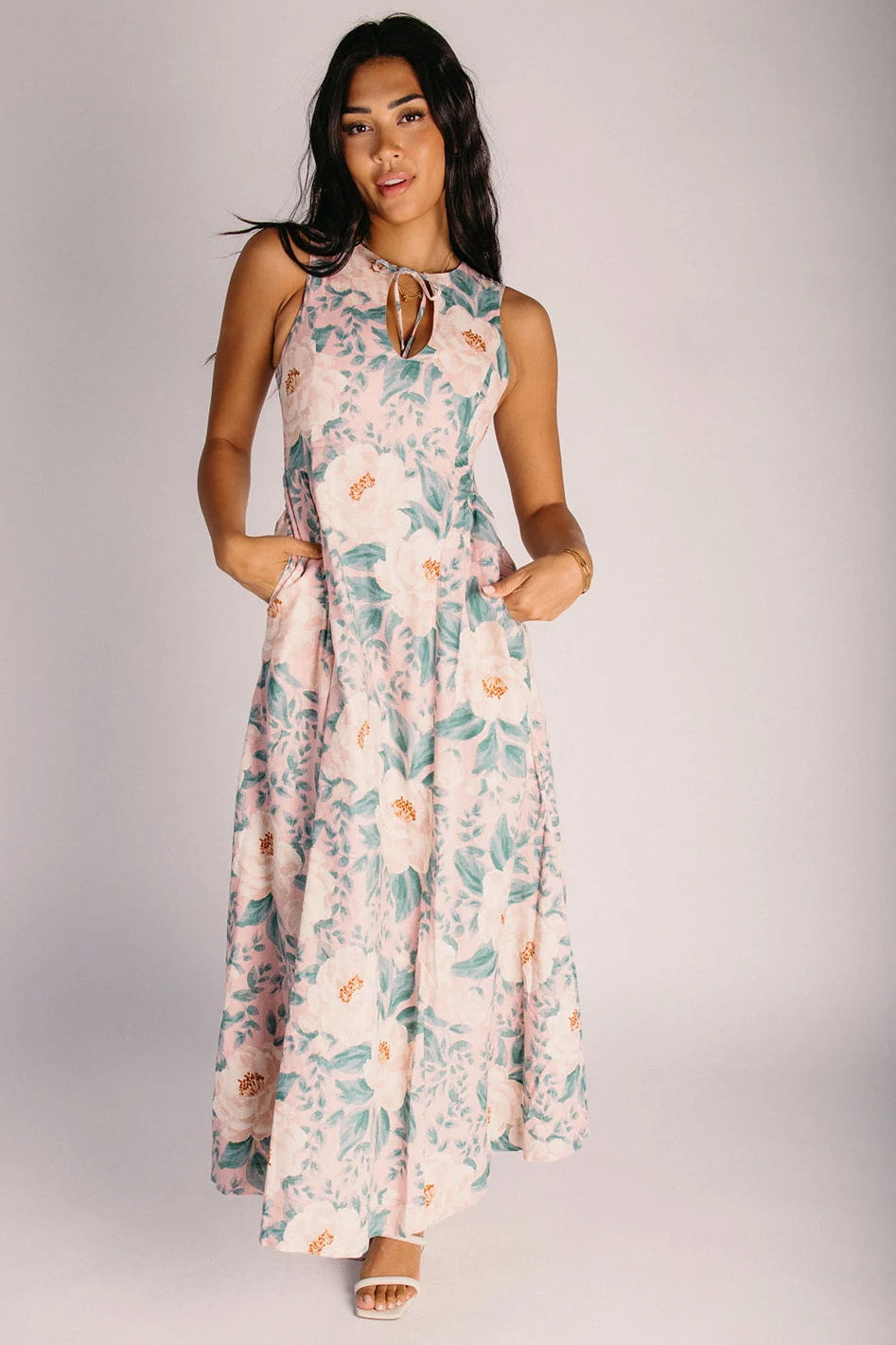 The Swank Floral Maxi Dress in Blush + Green