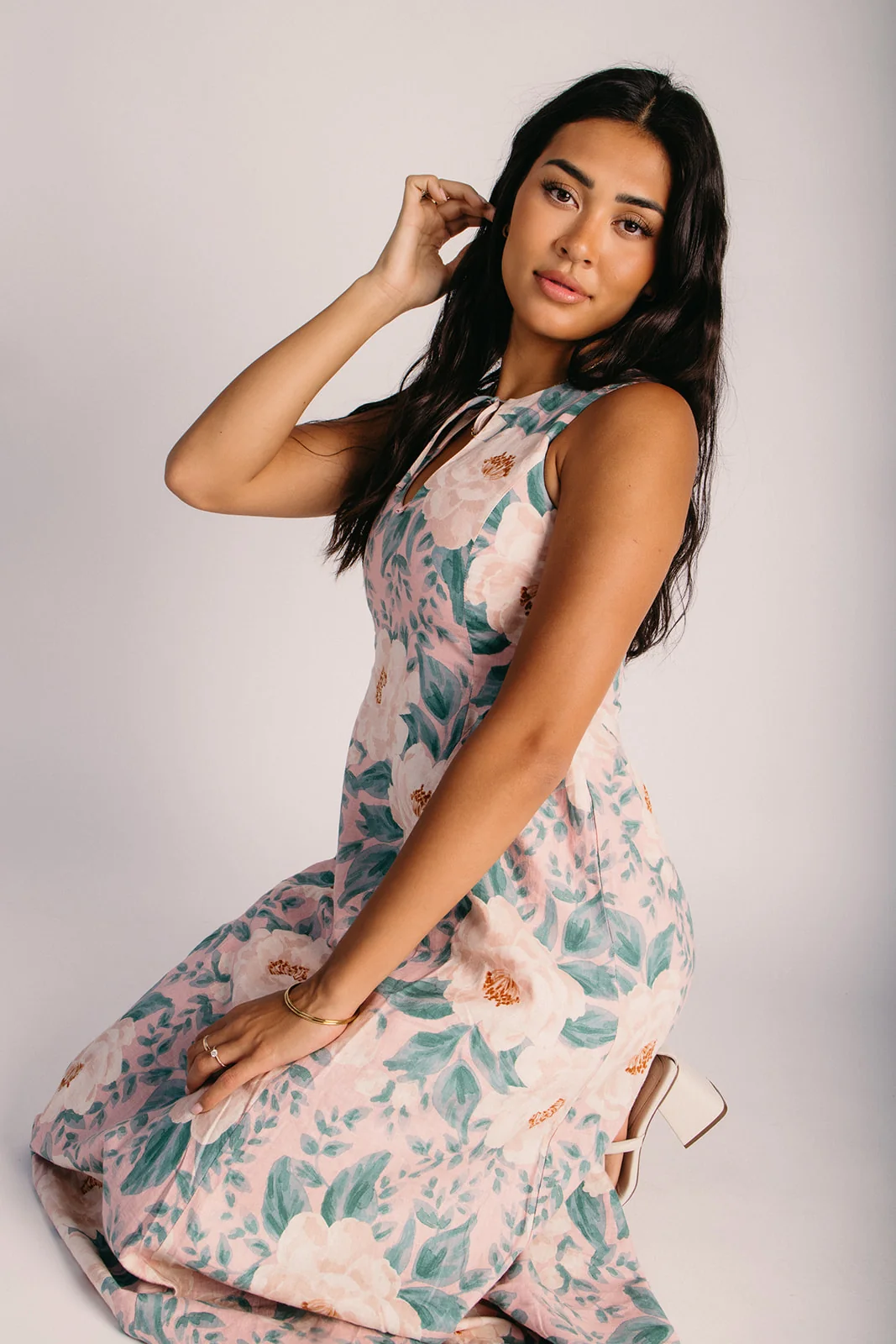 The Swank Floral Maxi Dress in Blush + Green - Image 5