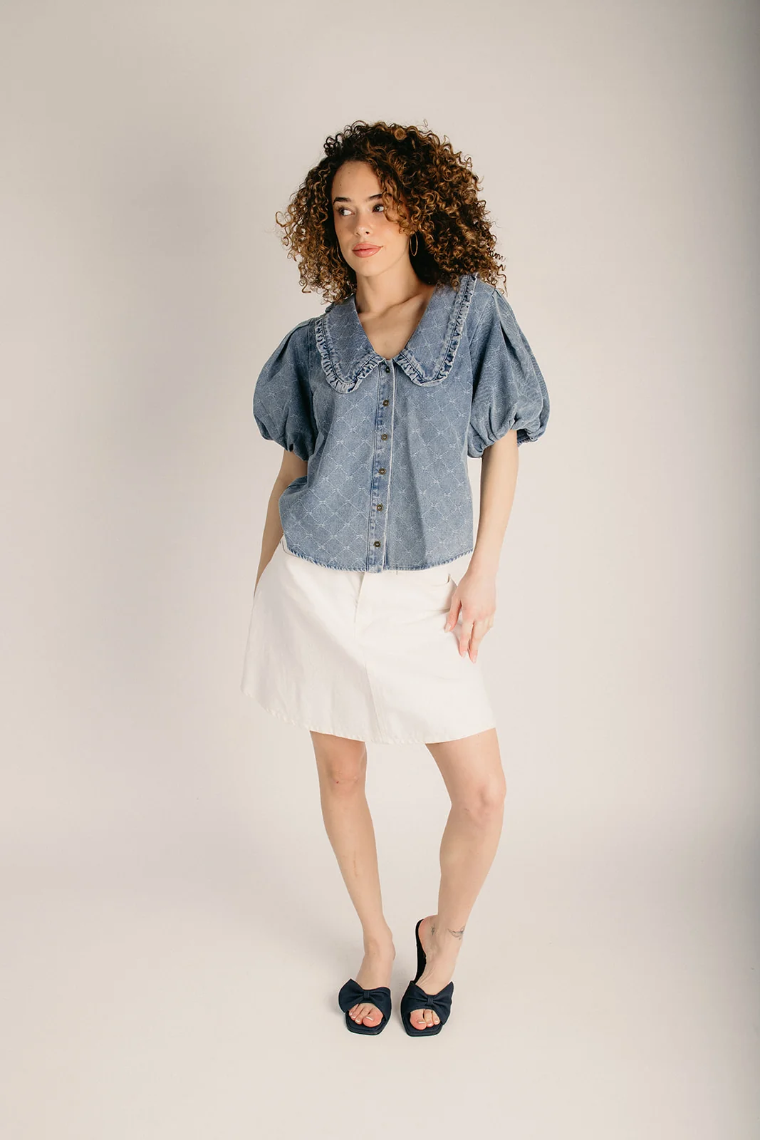 The Taralyn Collared Blouse in Denim - Image 2