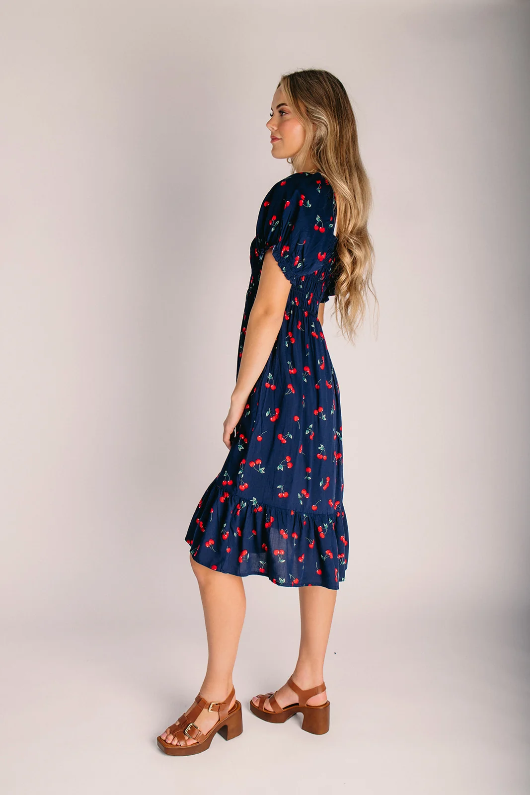 The Tashina Cherry Summer Midi Dress in Midnight - Image 3