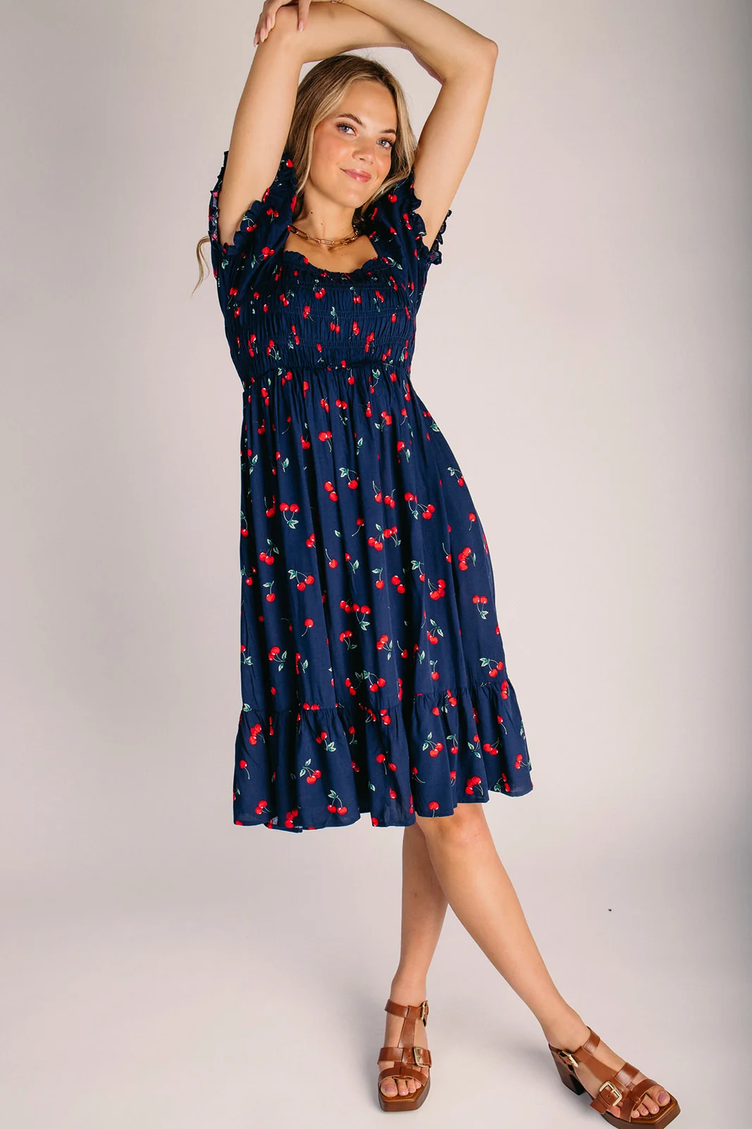 The Tashina Cherry Summer Midi Dress in Midnight - Image 5