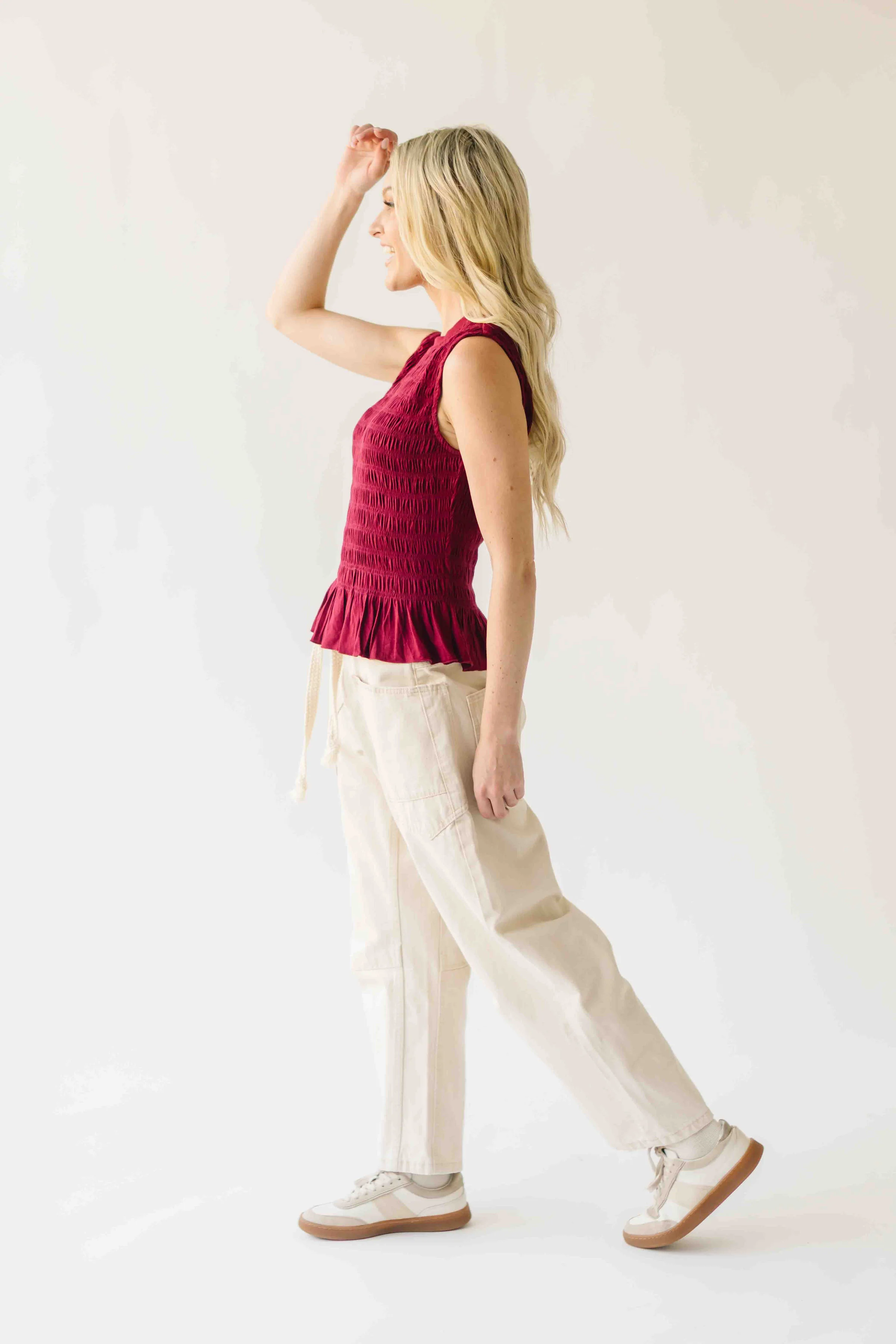 The Tate Smocked Tank in Burgundy - Image 6