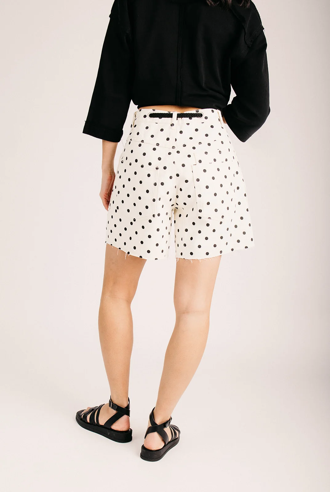 The Templin Barrel Denim Short in Cream + Black Dot - Image 3