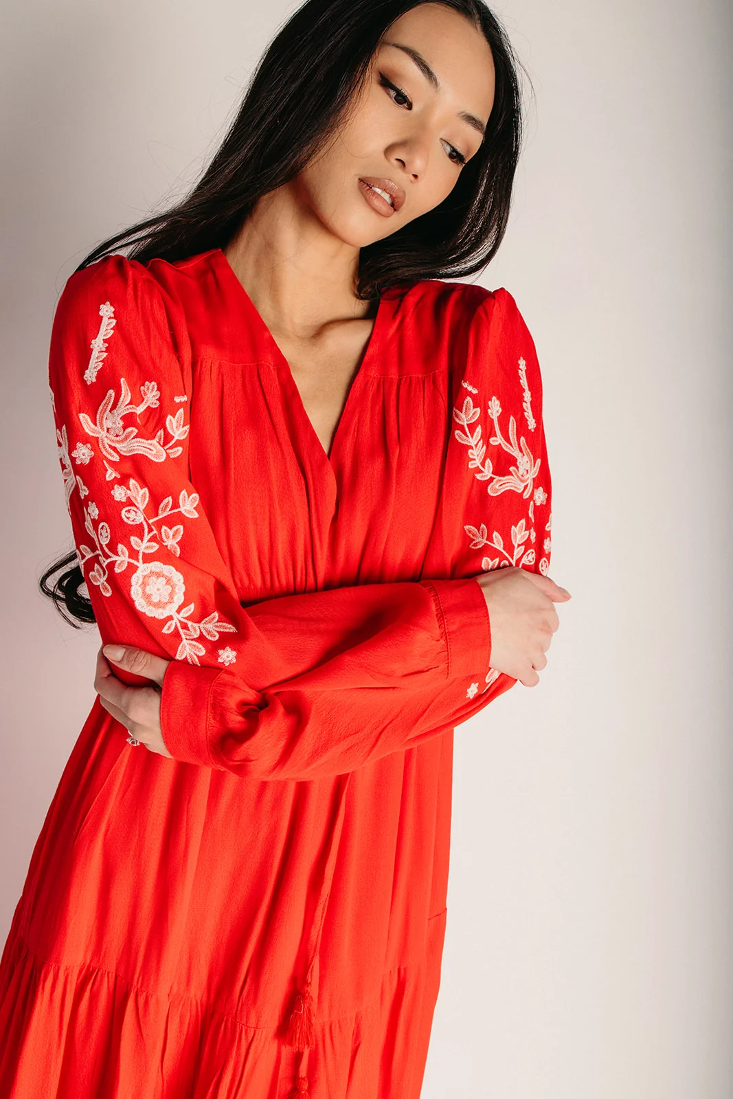 The Tennen Embroidered Maxi Dress in Chili Red - Image 5