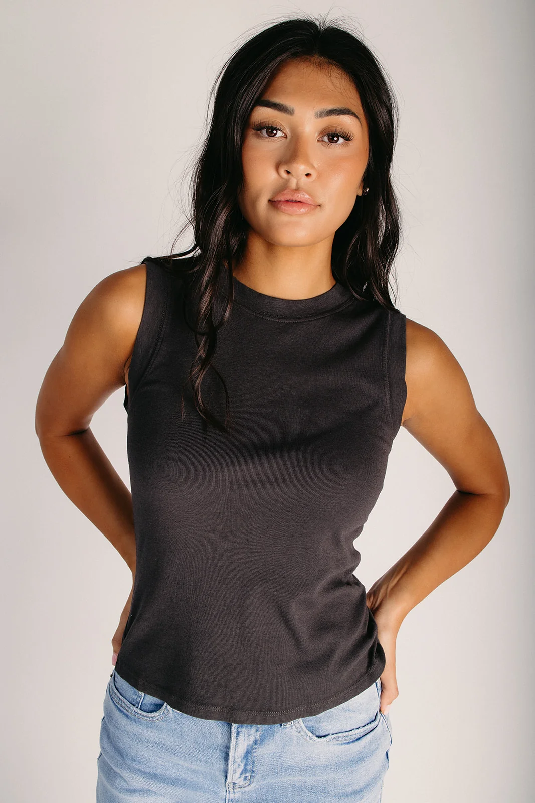 The Tiffany Cotton Blend Tank in Charcoal