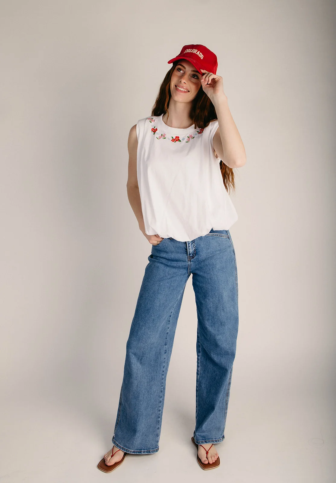 The Tobler Floral Embroidered Tank in White - Image 3
