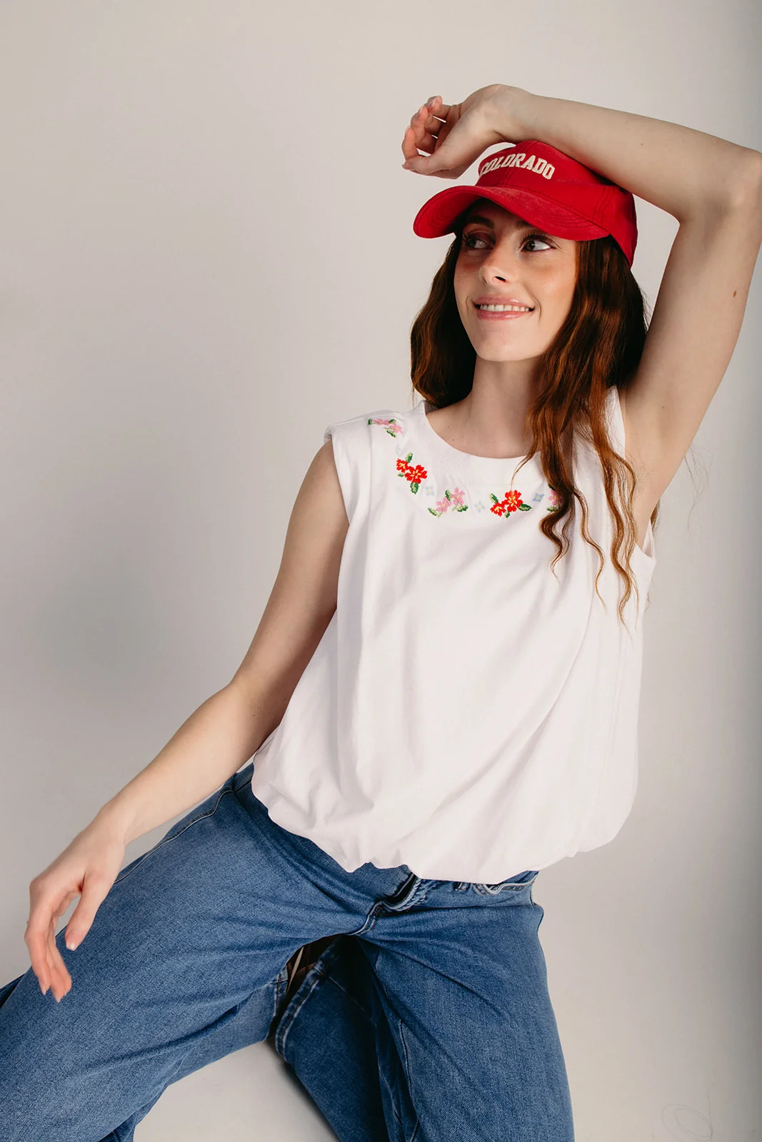 The Tobler Floral Embroidered Tank in White - Image 4