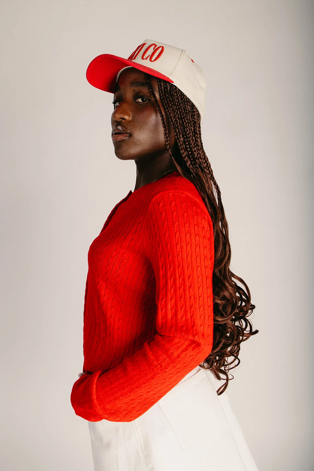 The Tomberlin Cable Knit Cardigan in Red - Image 3