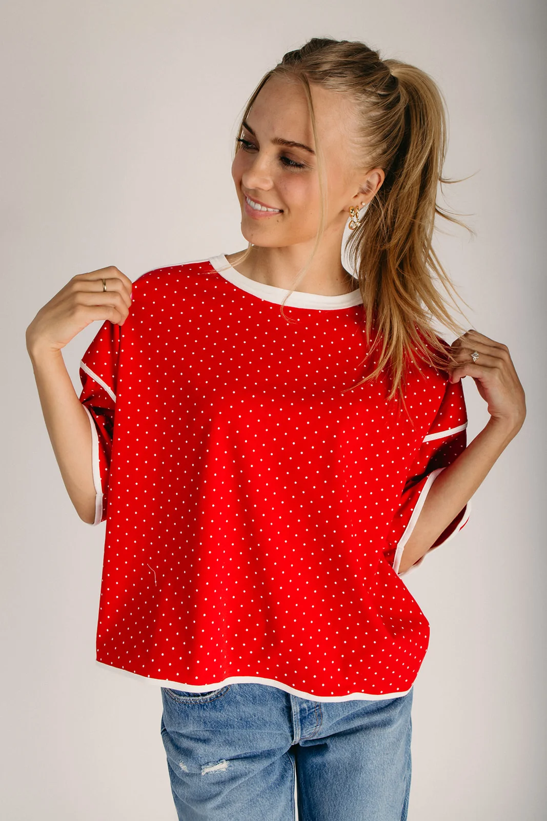 The Vandersteen Polka Dot Contrast Blouse in Red