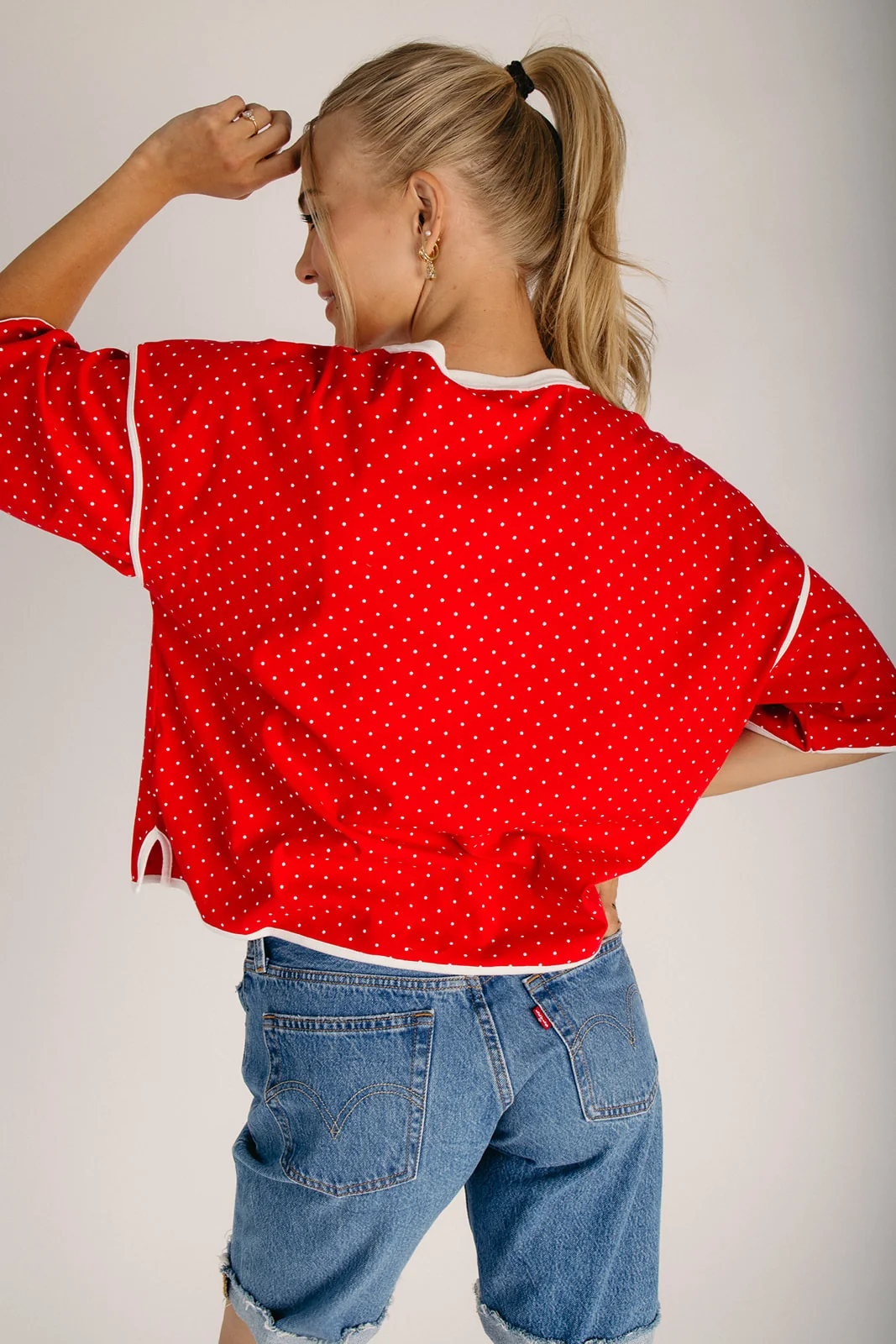 The Vandersteen Polka Dot Contrast Blouse in Red - Image 2