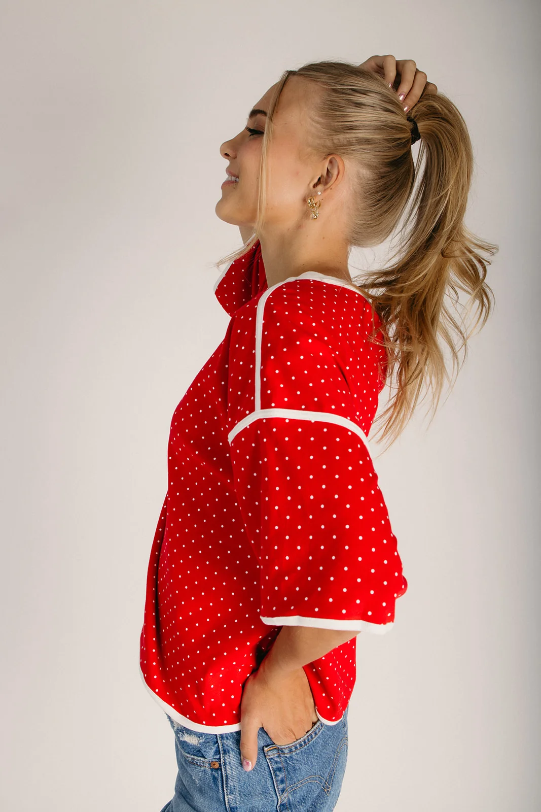 The Vandersteen Polka Dot Contrast Blouse in Red - Image 4