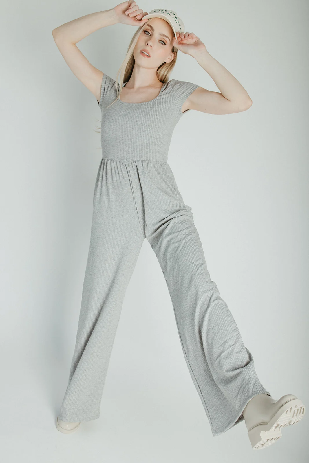 The Vecina Ribbed Jumpsuit in Heather Grey - Image 4