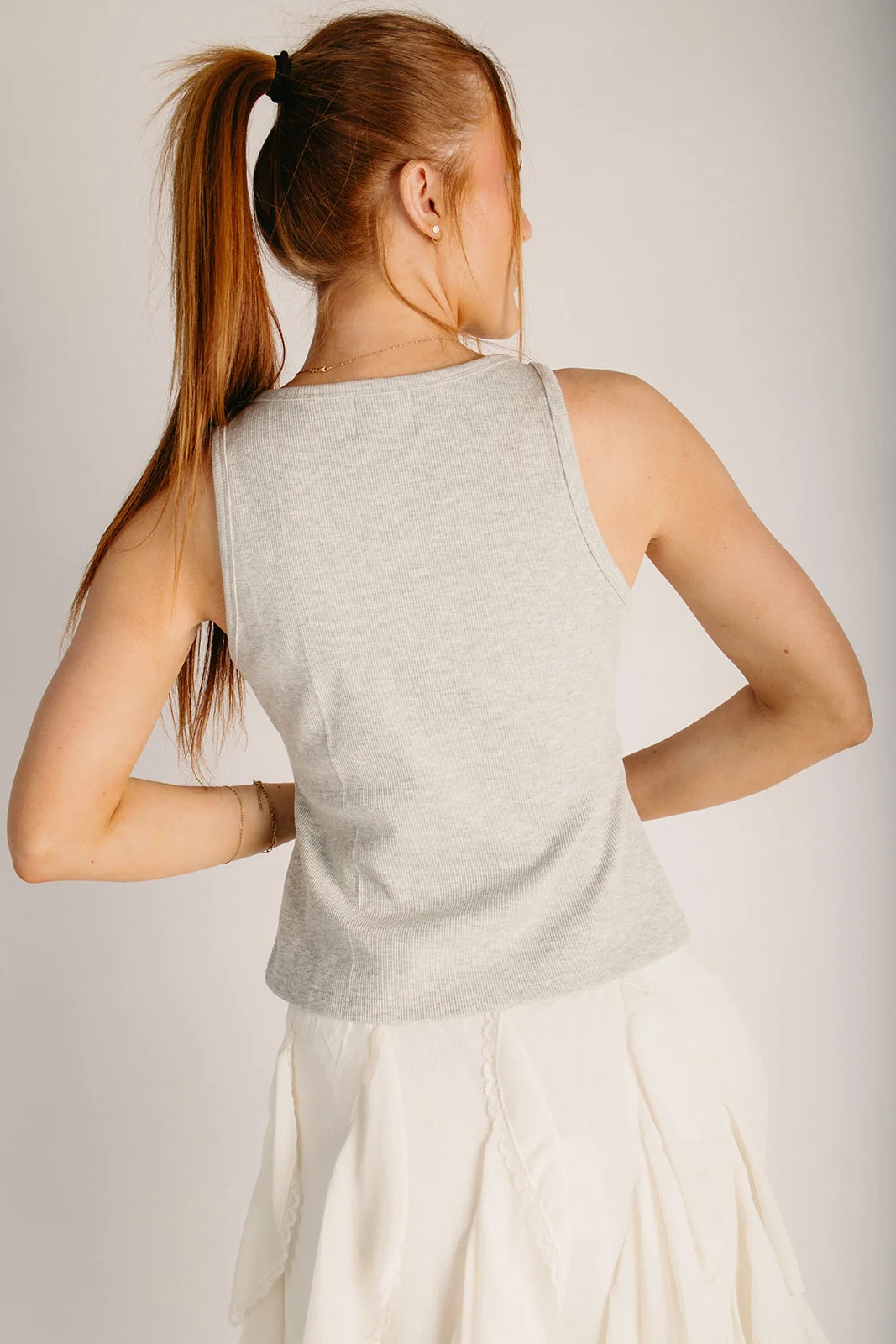The Victoria Star Button-Up Tank in Heather Grey - Image 4