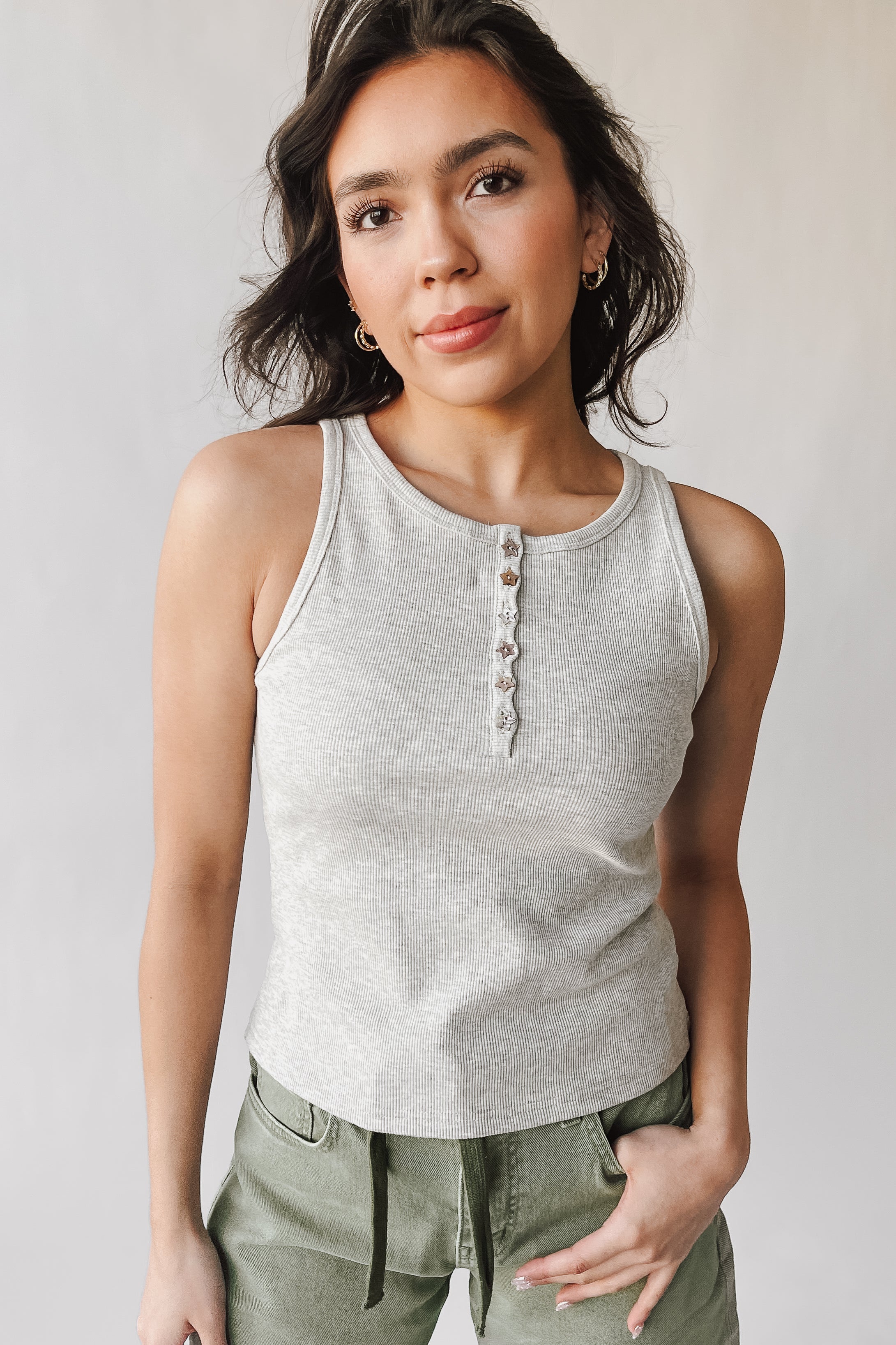 The Victoria Star Button-Up Tank in Heather Grey - Image 7