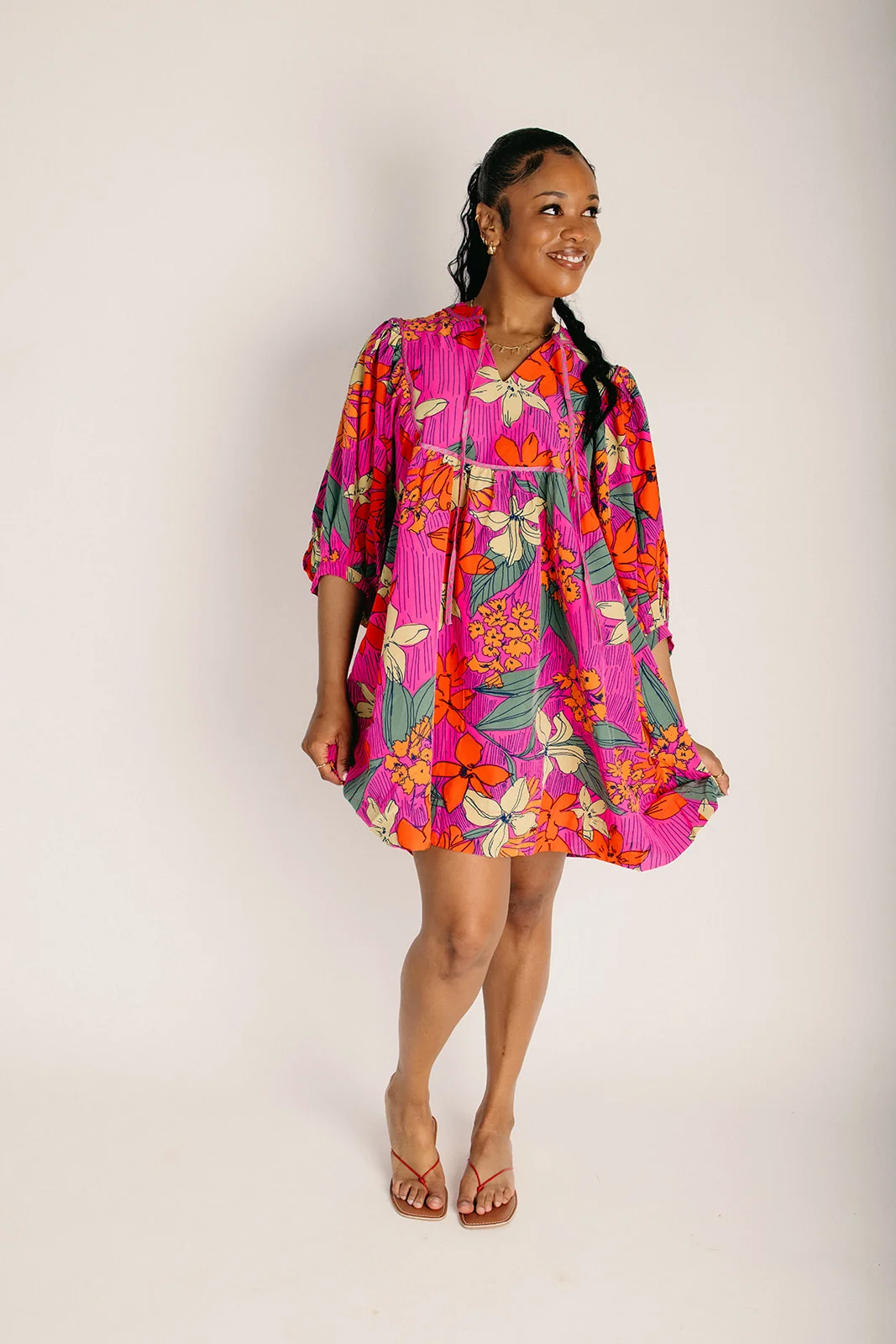 The Virden Tropics Print Dress in Neon Pink - Image 6