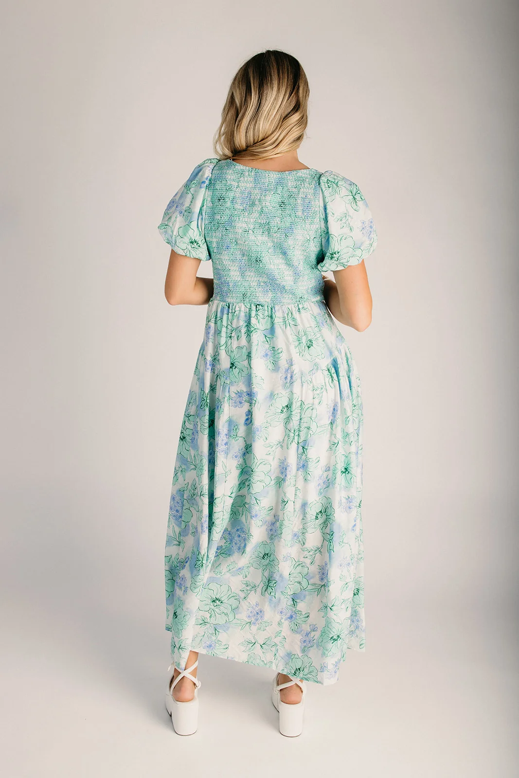 The Vossberg Floral Watercolor Midi Dress in Mint Mix - Image 2