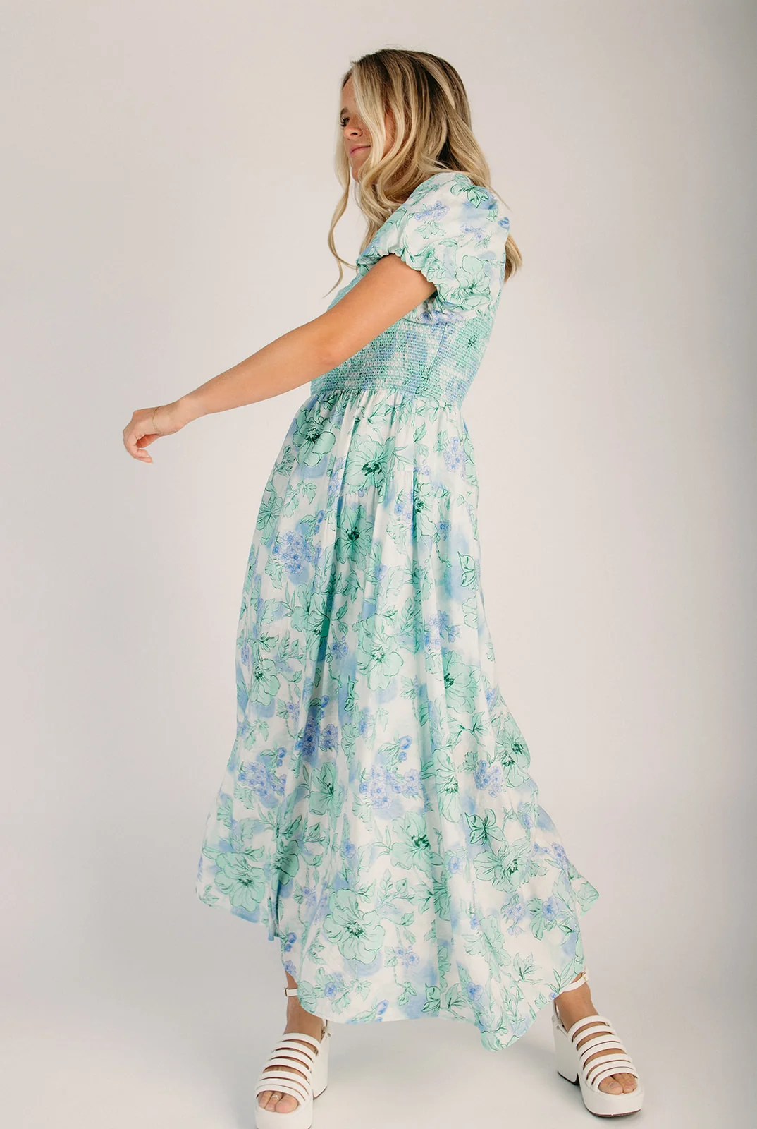 The Vossberg Floral Watercolor Midi Dress in Mint Mix - Image 5