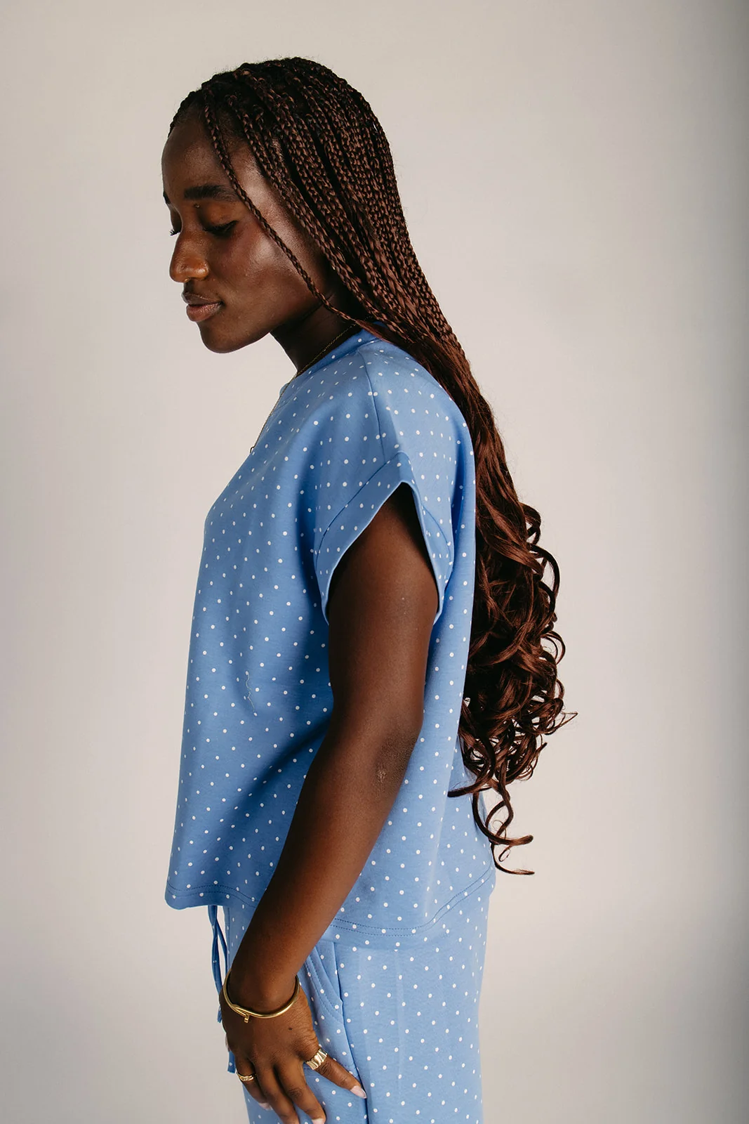The Watkin Polka Dot Relaxed Tee in Blue + White - Image 5