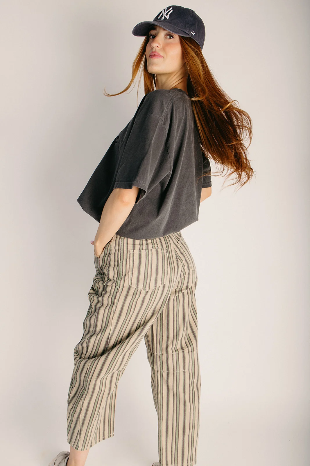 The Waymon Striped Barrel Pant in Green Multi - Image 6
