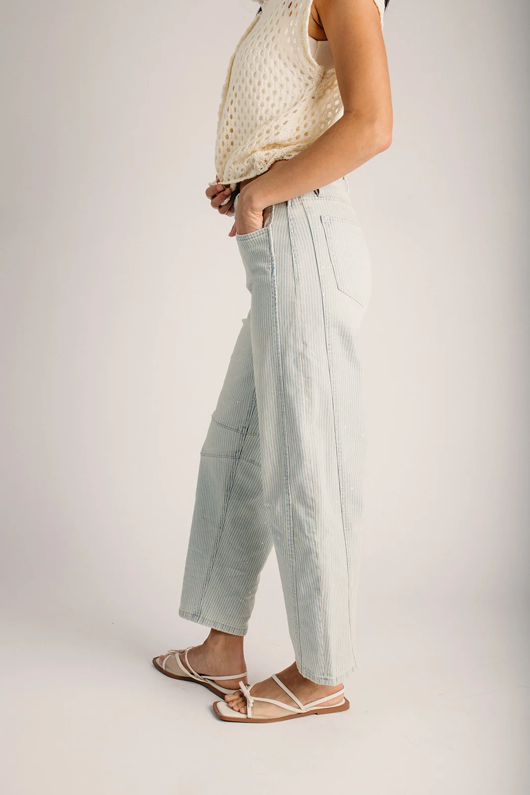 The Witonsky Open Knit Button-Up Blouse in Ivory - Image 3