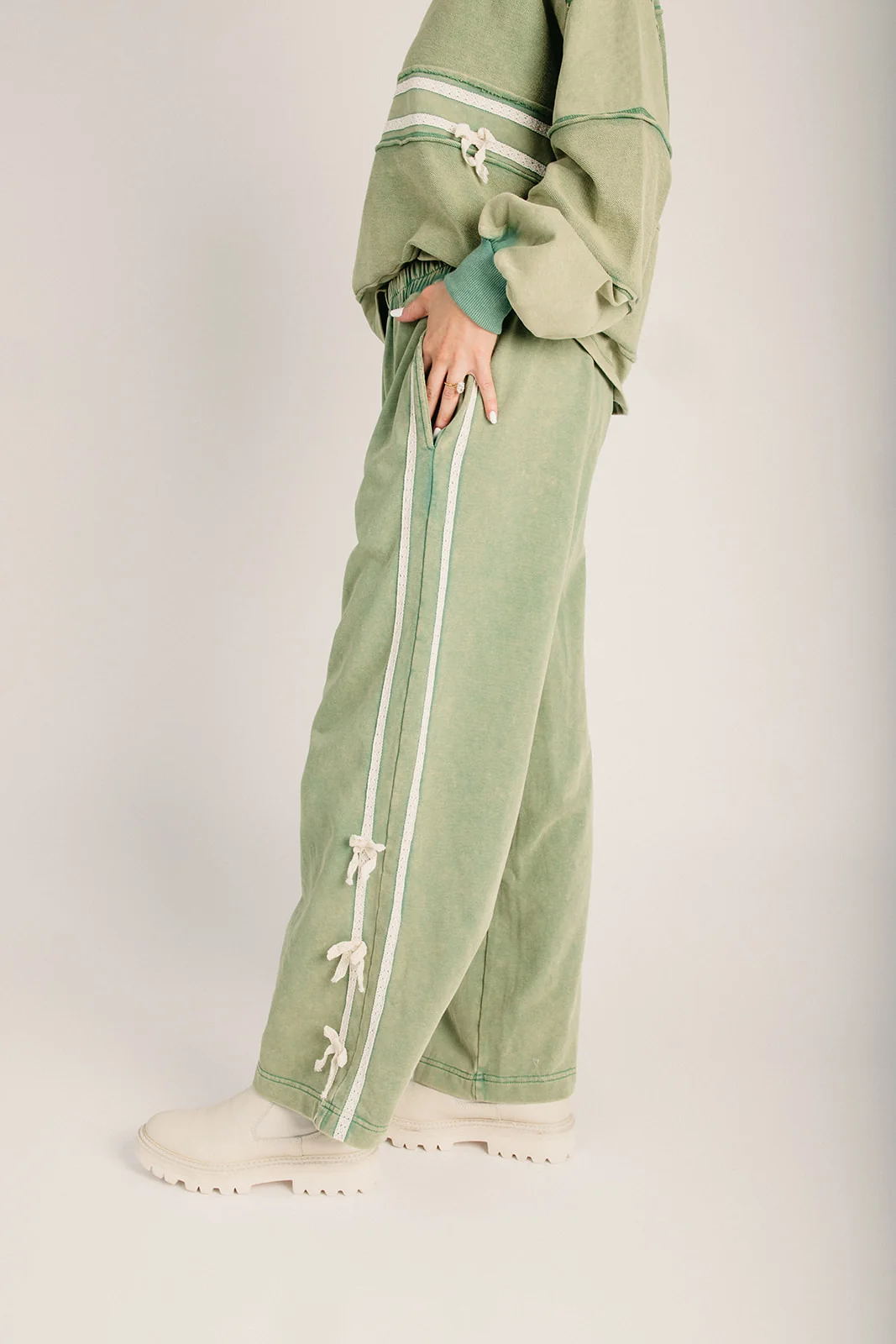 The Worlow Lace Bow Detail Pant in Matcha - Image 5