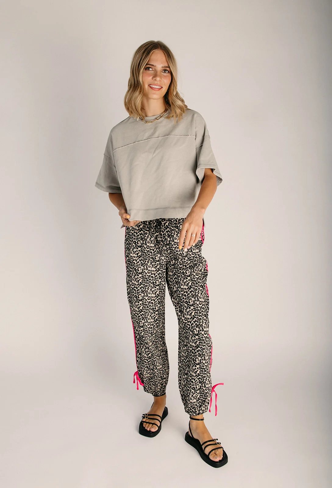 The Worthington Drawstring Pant in Leopard + Pink - Image 4