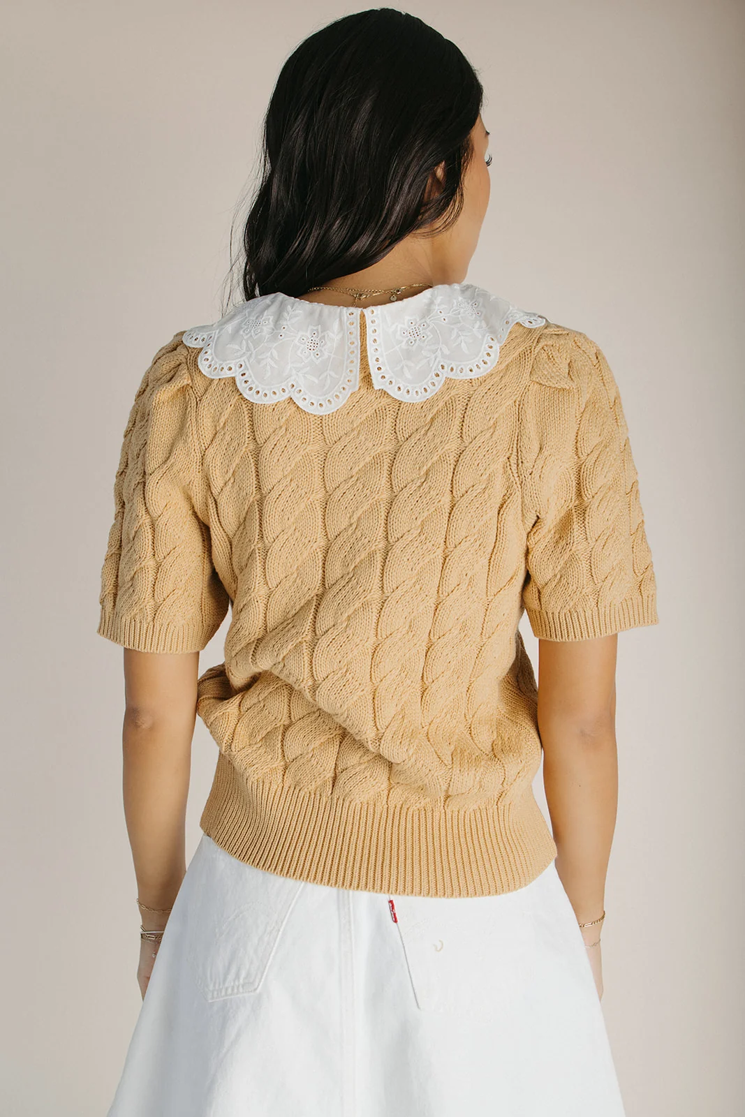 The Wren Lace Collared Sweater in Dijon - Image 2