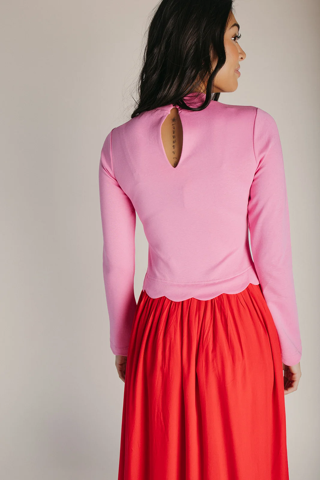 The Zenie Colorblock Maxi Dress in Pink + Red - Image 5