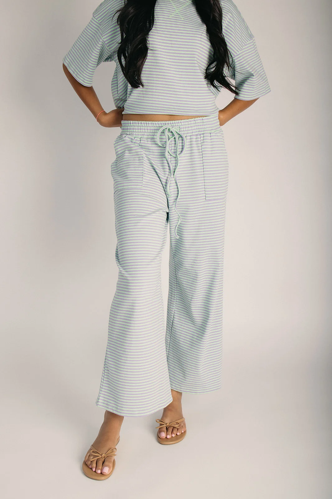 The Zepeda Striped Top + Pant Set in Mint + Lilac - Image 4